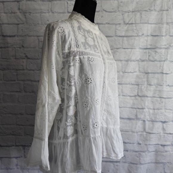 ZARA Broderie Anglaise and Lace XS White Top Embroidered 100% Cotton blouse - Picture 3 of 15